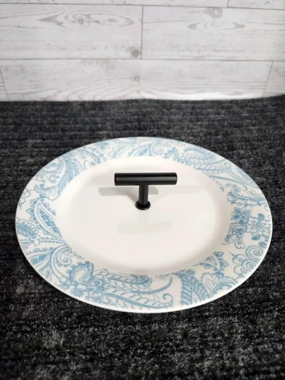 Upcycled Royal Norfolk Blue Paisley Jewelry Stand Ring Dish T-Bar